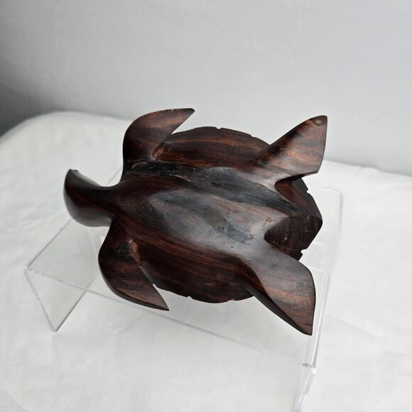 Turtle Figure Wood Hand Carved Beautiful Details Dark Brown Solid 8" x 5.75" - Picture 10 of 12